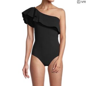 CHIARA BONI Black One-Shoulder Swimsuit Size L